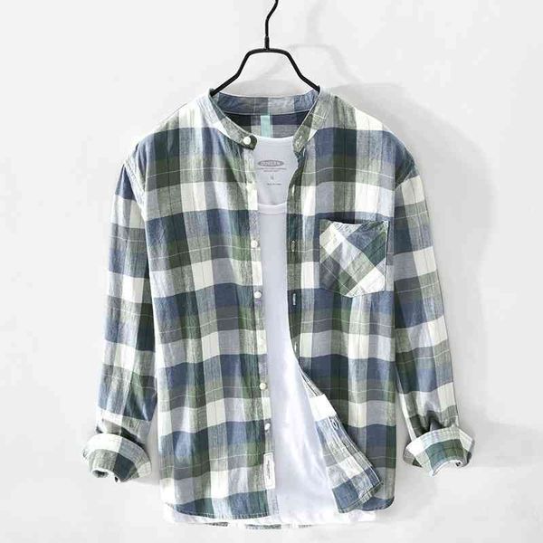 

men's retro plaid shirt long sleeves stand collar casual 210705, White;black