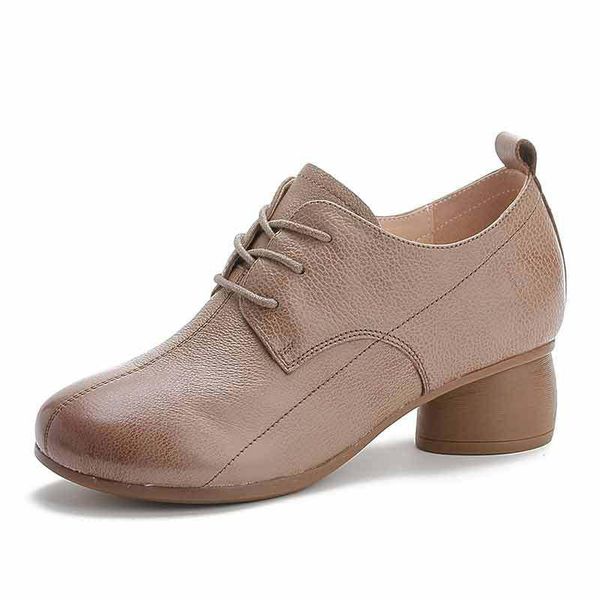 

dress shoes spring autumn genuine leather women's pumps lace-up round toe ladies high heels women wedding, Black