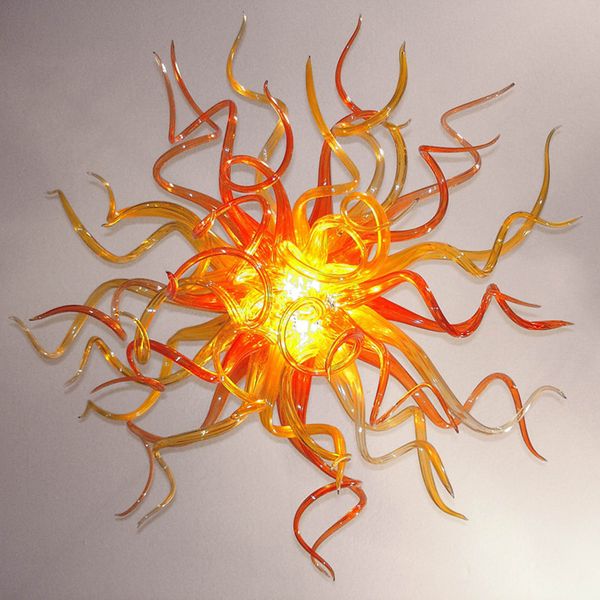 Sonnenuntergang-Blumenlampen, moderner LED-Kronleuchter, italienische mundgeblasene Glas-Pendelleuchten, Heimdekoration, orange, bernsteinfarben, klein, rund, individuell, 61 cm