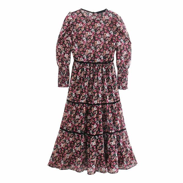 

casual dresses malina fashion three quarter printed women elegant prairie chic midi dress o neck loose a line ladies, Black;gray