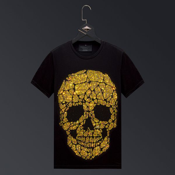 

men's t-shirts plus size fashion skulls rhinestones t shirts men brand short sleeve man streetwear o neck slim tshirts camiseta masculi, White;black