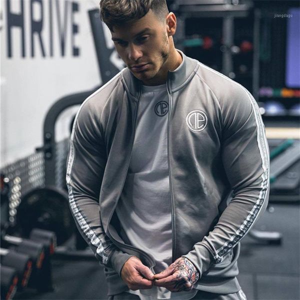 

autumn sport jacket men gym fitness running jogging zipper coat tracksuit bodybuilding clothing sportswear men's jackets, Black;brown