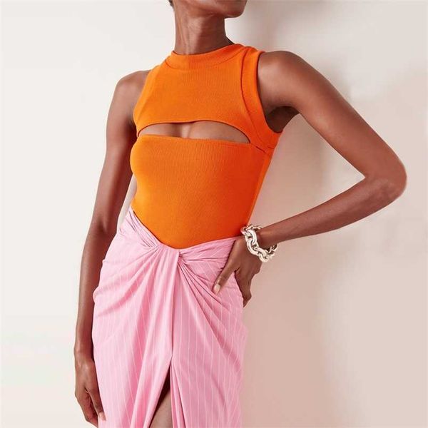 

orange hollow tights summer fashion o-neck ladies workout clothes basic leggings bandage bodysuits 210525, Black;white