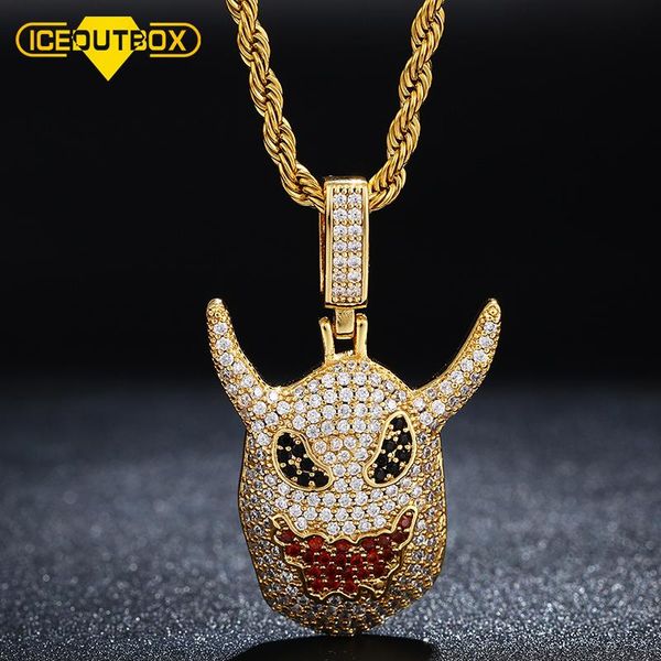 

demon evil ghost pendant necklace with micro paved bling cubic zircon hip hop rock street jewelry for gifts necklaces, Silver