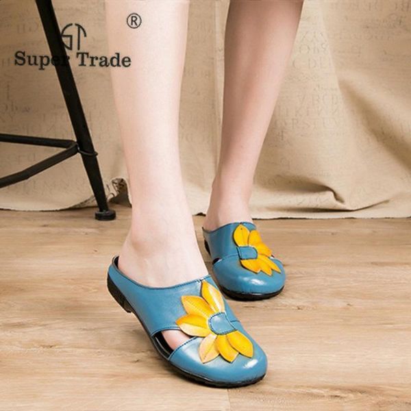 

slippers mother sandals women summers genuine leather indoor outside ladies casual low heels platform shoes woman mules, Black