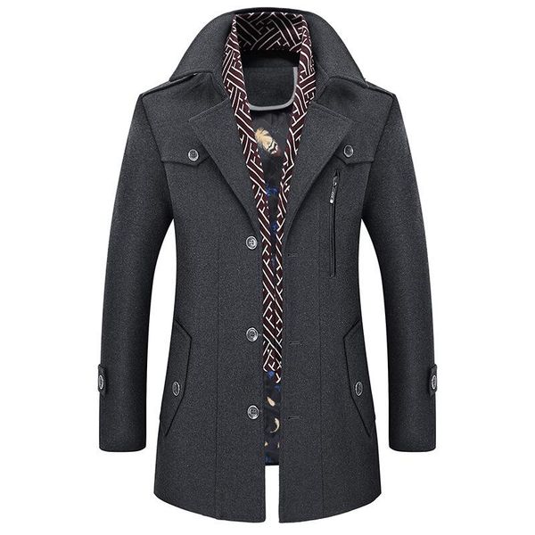 

men's wool & blends coat men fashion winter man trench coats jackets for clothing jacket gray woolen, Black