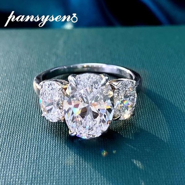 

cluster rings pansysen 100% 925 sterling silver oval cut simulated moissanite gemstone wedding engagement diamond ring wholesale couple, Golden;silver