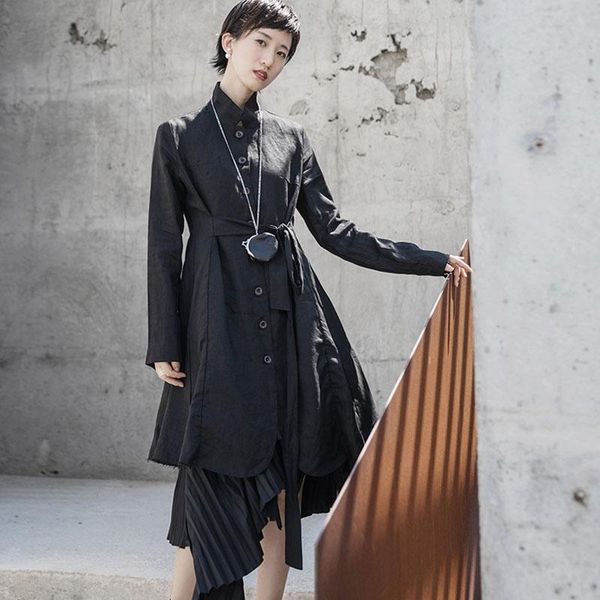 

women's trench coats spring slim coat women black linen ladies belt autumn outwear female, Tan;black