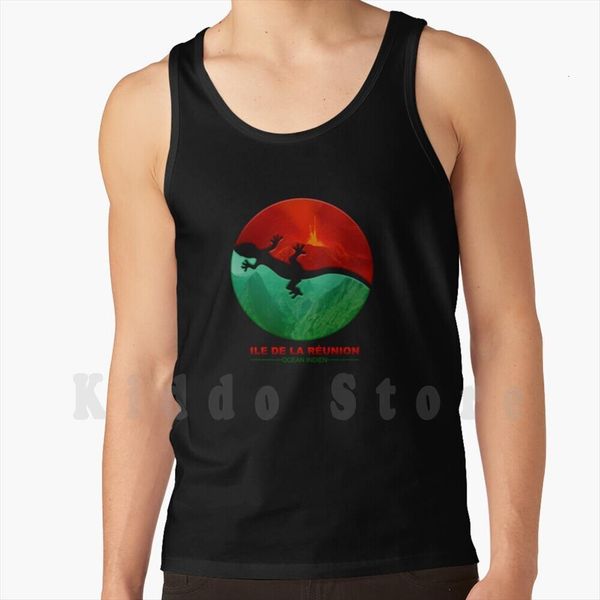 

margouillat red volcano and green nature tank vest sleeveless 974 logo reunion island reunionese, White;black