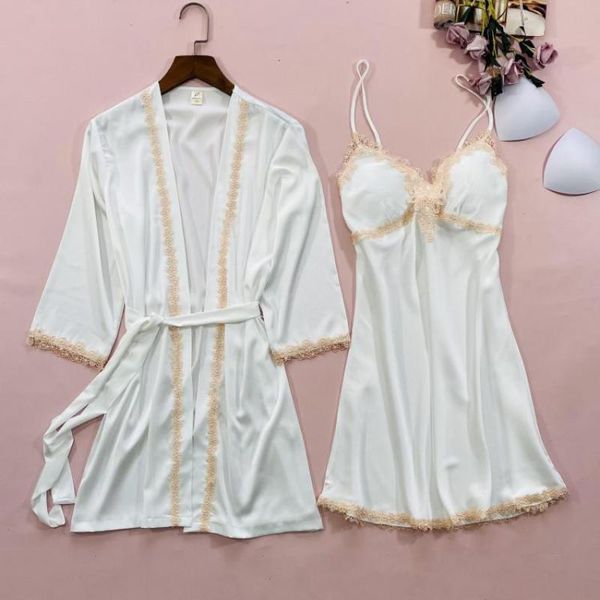 

white lace wedding robe set women nightwear bathrobe gown intimate lingerie casual sleepwear home clothing satin homewear women's, Black;red