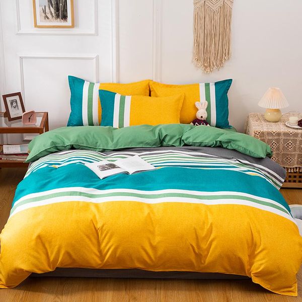 

stripe microfiber 4 pieces bedding set 1 duvet cover ,2 pillow shams and bed sheet , king, twin, full size sets