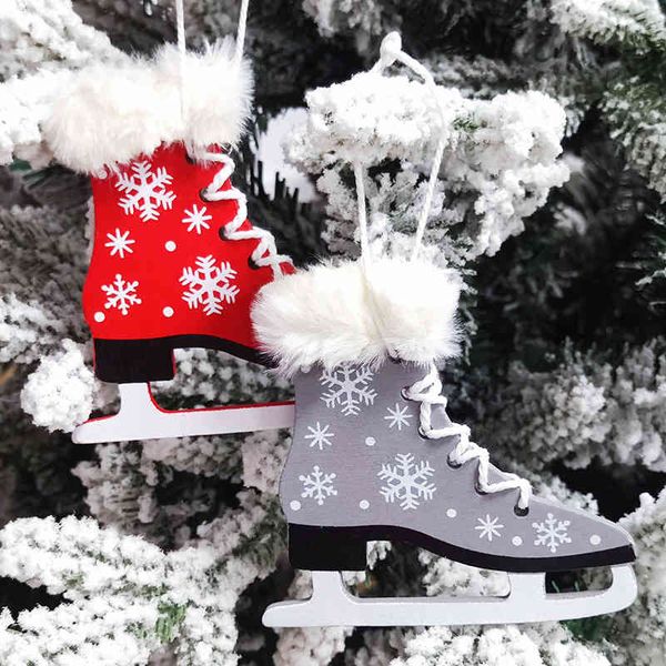 

decorations nordic sled plush hollow wooden pendant christmas tree decorative skate pendant