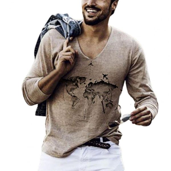 

men's casual shirts men v neck vintage map printing long sleeve pullover slim male shirt autumn streetwear, White;black