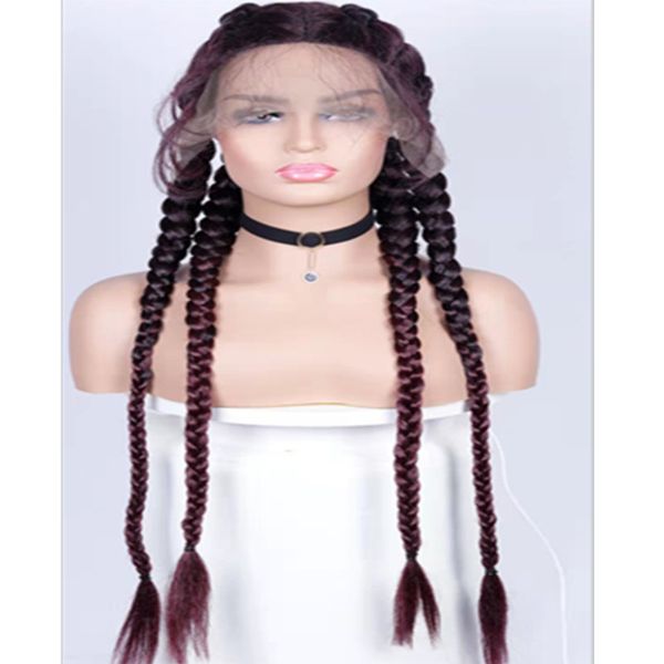 

wholesale synthetic hair wigs low temperature flame retardant fiber braided lace front synthetic braid wig, Black