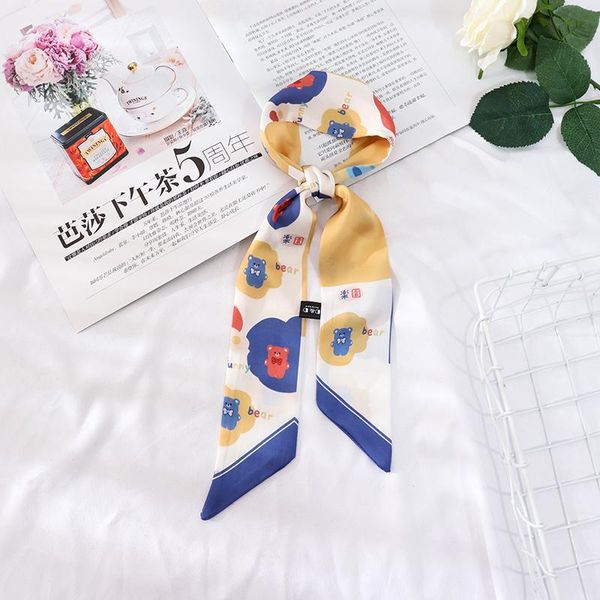 

scarves summer 92*6 bind neck scarf silk ribbon hair belt joker cartoon design small strip thin women, Blue;gray