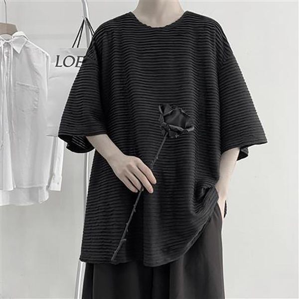 

men's t-shirts pleated waffle pattern harajuku summer oversized men t shirt short sleeve loose 2021 black slim hip hop woman streetwear, White;black