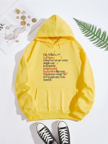 

slogan graphic kangaroo pocket drawstring thermal hoodie l75j#, White;black