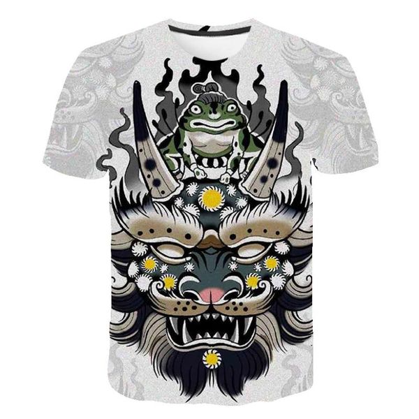 

2021japanese harajuku t-shirts animals girl 3d print streetwear samurai men women fashion oversized t shirt tees clo men's, White;black