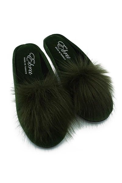 

women pompon casual and dowry-bundle slipper khaki green slippers, Black