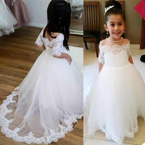 

girl's dresses luxurious flower girl little princess elegant gown appliques floor length lace off shoulder wear, Red;yellow
