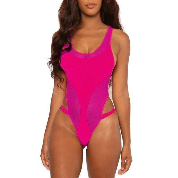 

one piece swimsuit monokini push up bodysuit padded high cut bathing suit 2021 sport neon pink orange women swimwear s-l one-piece suit