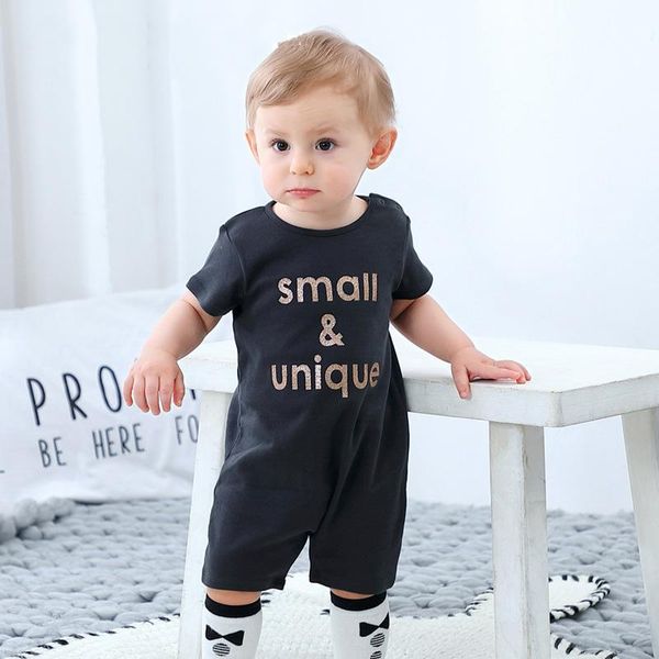 

jumpsuits summer 3-24m baby boys thin casual short sleeve one-piece clothes infant printing letters pure cotton soft round neck romper, Blue