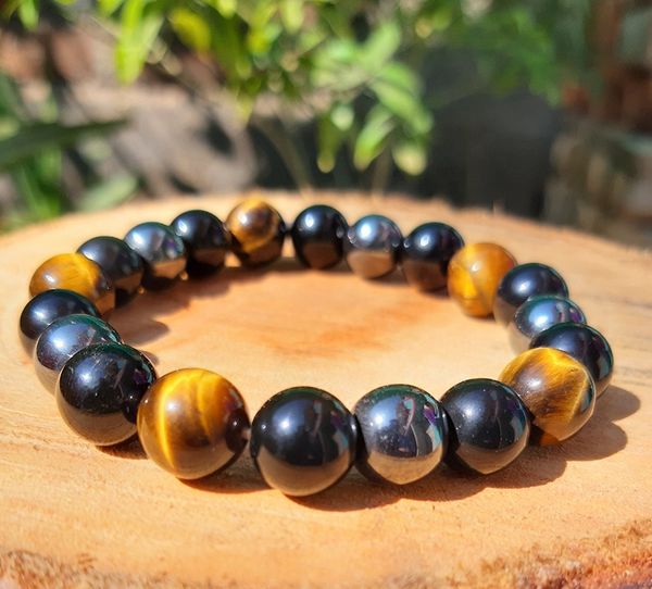 

natural stone beads 6mm/8mm/10mm bracelets triple protection bracelets mix tiger eye hematite black obsidian bracelets