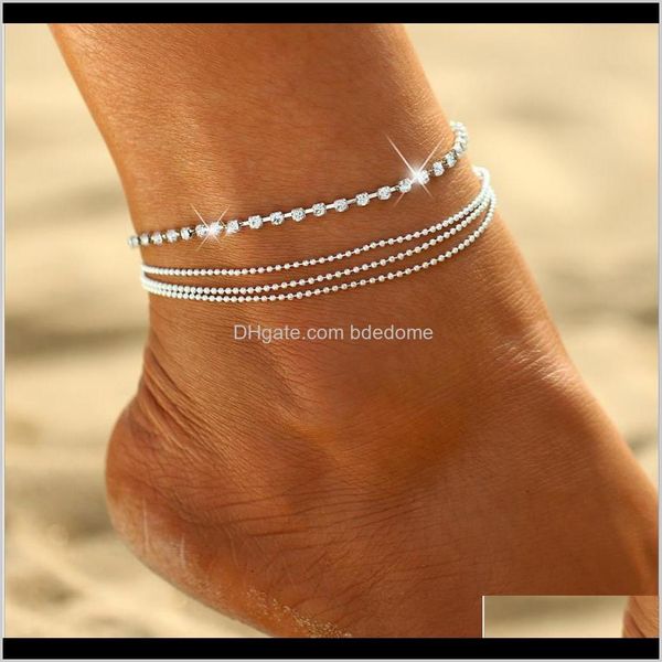 

anklets jewelry drop delivery 2021 four layer anklet bead metal and acrylic diamond prong setting chain sier plated women girls gift 4ypyu, Red;blue
