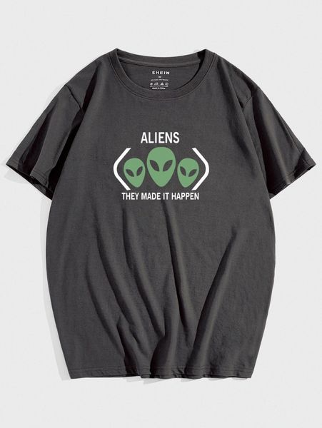 

men alien & slogan graphic tee y1ve#, White;black