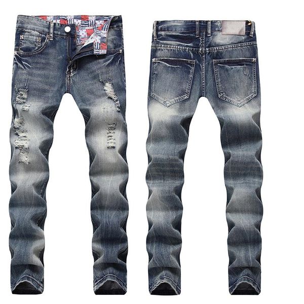 

men's jeans summer products thin section korean style trend wild self-cultivation feet tide brand ripped men, Blue