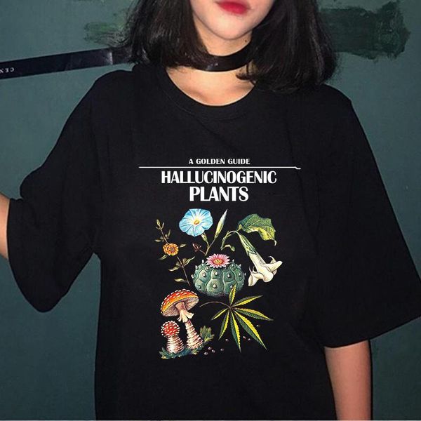

women's t-shirt hallucinogenic plants ulzzang women summer harajuku print big size short-sleeved tees letters loose fun, White