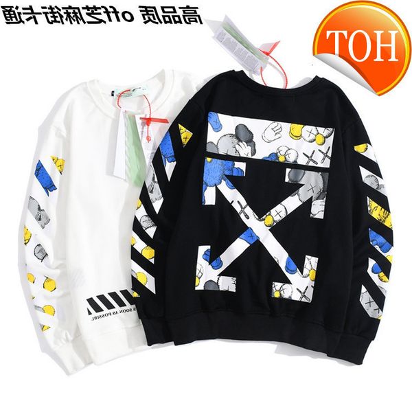 

2021 new off warning chaopai line cartoon printing college style sweater for men and women, Black