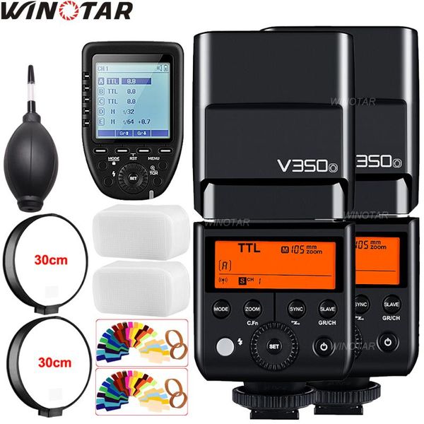 

2x godox v350ol hss 1/8000s with built-in 2000mah li-ion battery camera speedlite flash +xpro-o trigger for flashes