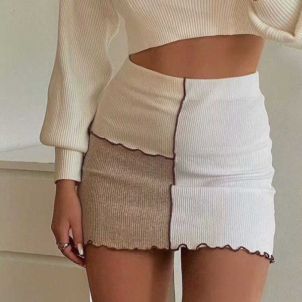 

vintage women patchwork high waist skirts summer fashoin ladies bomb knitted short skirt sweet girls chic 210527, Black