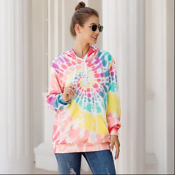 

women sweatshirts sholina plus size printed loose hooded drawstring pocket warm fashion casual tie dye pullovers hoodie, Black