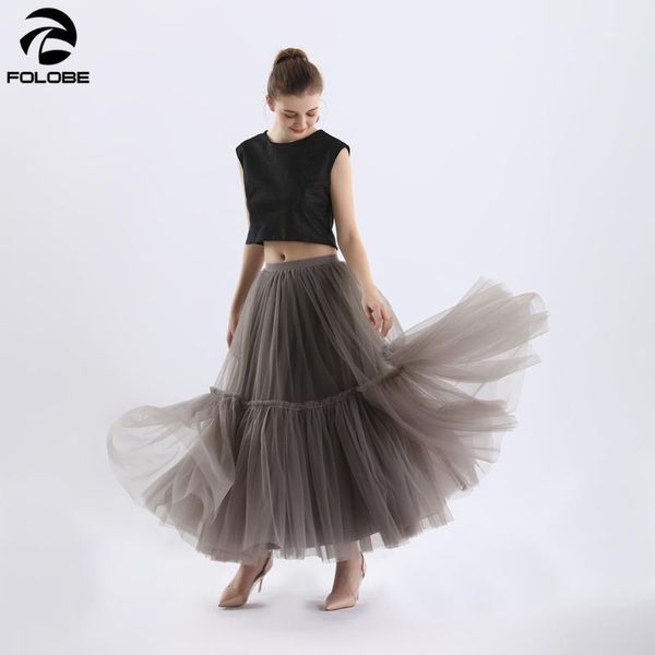 

skirts folobe women elegant black mesh tulle pleated panelled long skirt sweet girl tutu elastic high waist maxi yfs040155