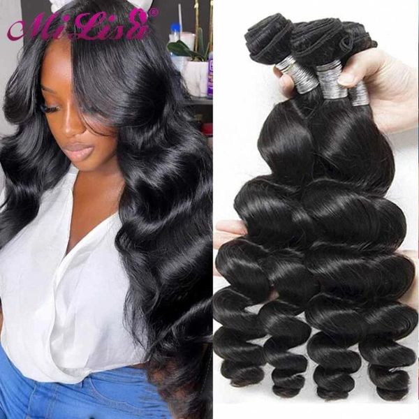 

human hair bulks 28 30 loose deep wave bundles weave 1/3/4 pcs remy brazilian natural extension, Black