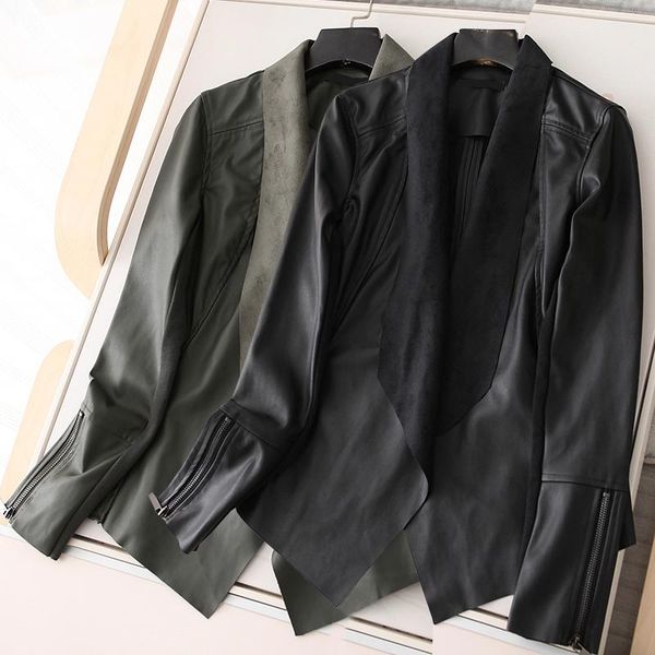 

women's leather & faux autumn coat jacket spring woman, Black
