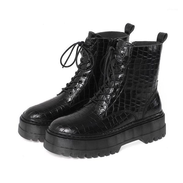 

boots black women motorcycle genuine leather short bottom of the thick 2021 autumn winter cowhide shoes1