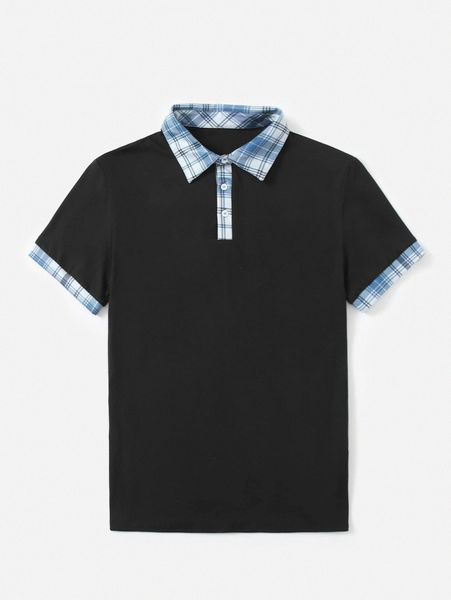 

men contrast plaid collar polo shirt z4ar#, White;black