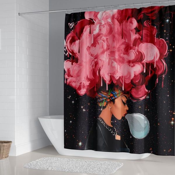 

pink fantasy african girl 3d shower curtain fashion black modern waterproof polyester for bathroom with hooks home decor 180x180 curtains