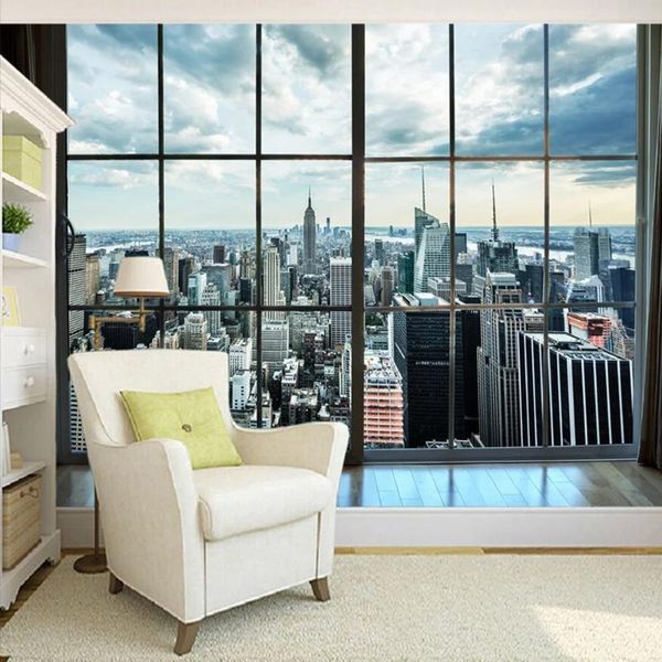 

custom self adhesive wallpaper york city building window landscape pography mural house decoration living room wallpapers