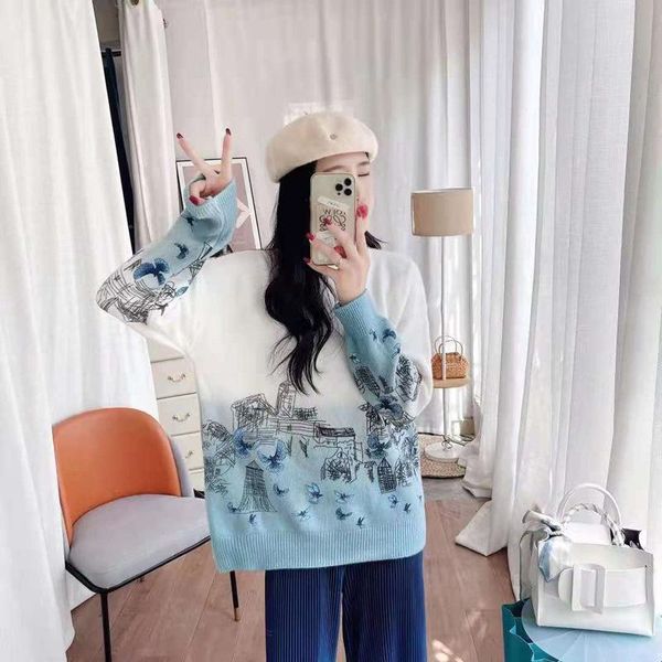 

women's sweaters pullover women sweater printed knit shirt fall and winter 2021 loose lazy style outer wear, White;black
