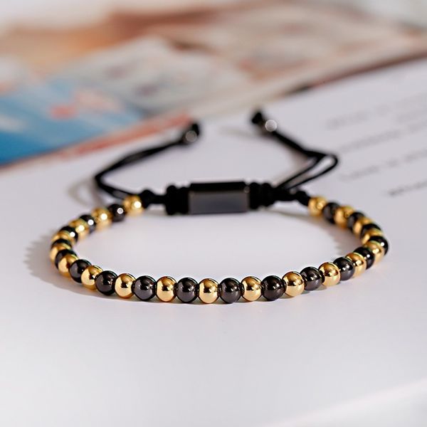 

classic men women bracelet 4mm copper beaded charm bracelet pulseira adjustable bracelet fashion jewelry gift, Black