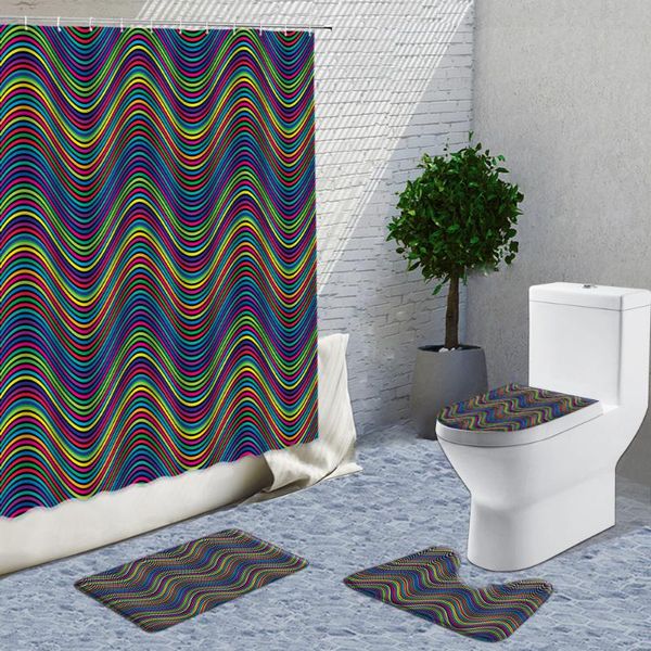 

shower curtains wavy stripes curtain set modern minimalist with hook kitchen bedroom bath decor toilet rug non-slip mat
