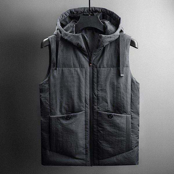 

men's vests 2021 autumn winter warm down cotton vest parkas male hooded pockets sleeveless jackets men solid casual waistcoat o460, Black;white