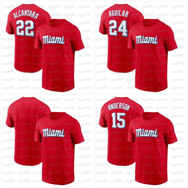 

19 miguel rojas 2021 city connect t shirt brian anderson jonathan villar lewis brinson caleb smith jorge alfaro jon berti starling marte, Blue;black
