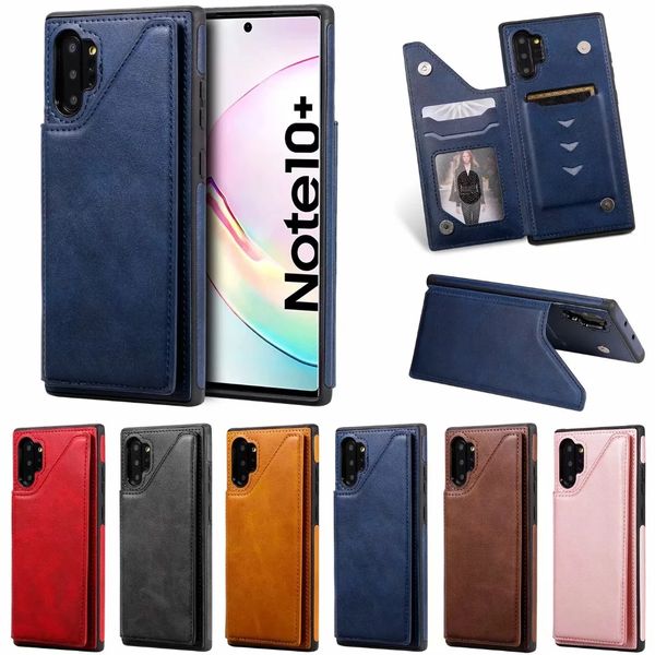 Stoßfeste Handyhüllen für Samsung Galaxy Note20 S21 S20 Ultra Note10 Plus, einfarbige Kalbslederstruktur, PU-Leder, Ständer, Schutzhülle mit Kartenfächern
