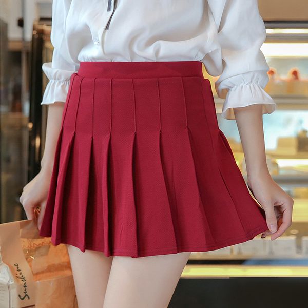 

skirts skirts womens student korean style plaid high casual pure color elastic waist all-match slim short female pleated skirt 643d, Black