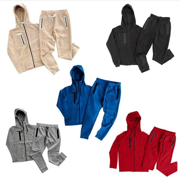 

mens womens sweatshirts autumn and winter hooded sweater coat zipper casual running jogger sportswear solid color two-piece suits hoodies +, Black